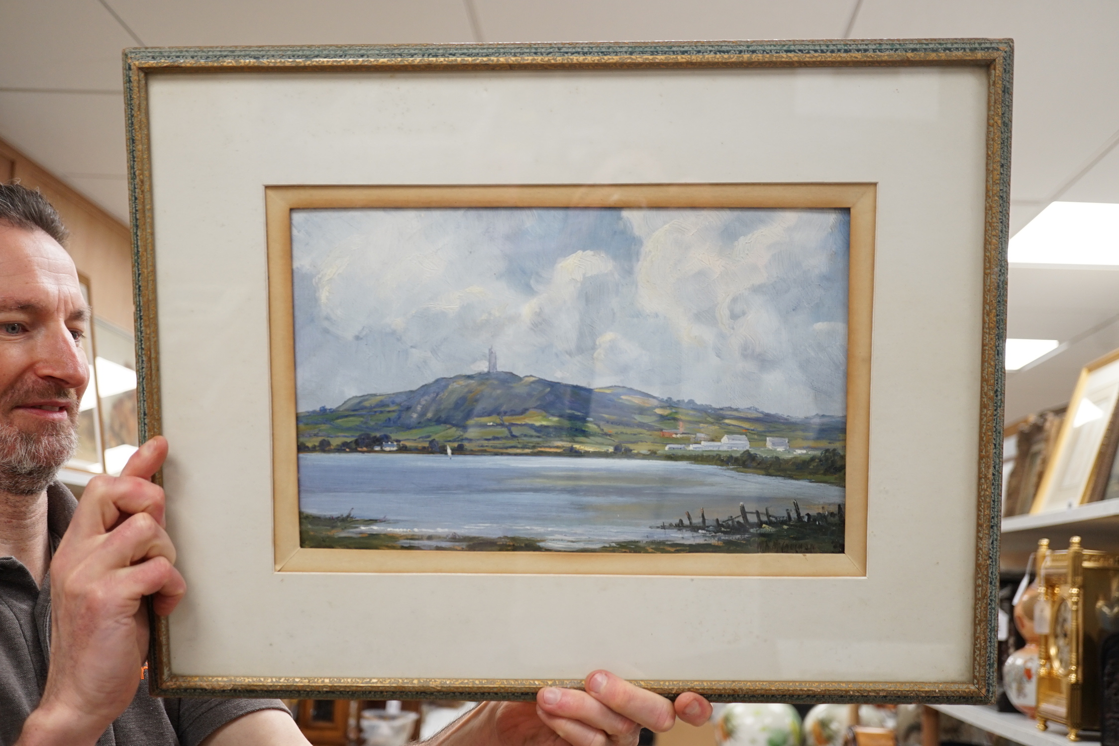 William Kenneth McCaughan (20th C. Irish), oil on board, 'Scrabo Tower, County Down', signed, 21 x 34cm